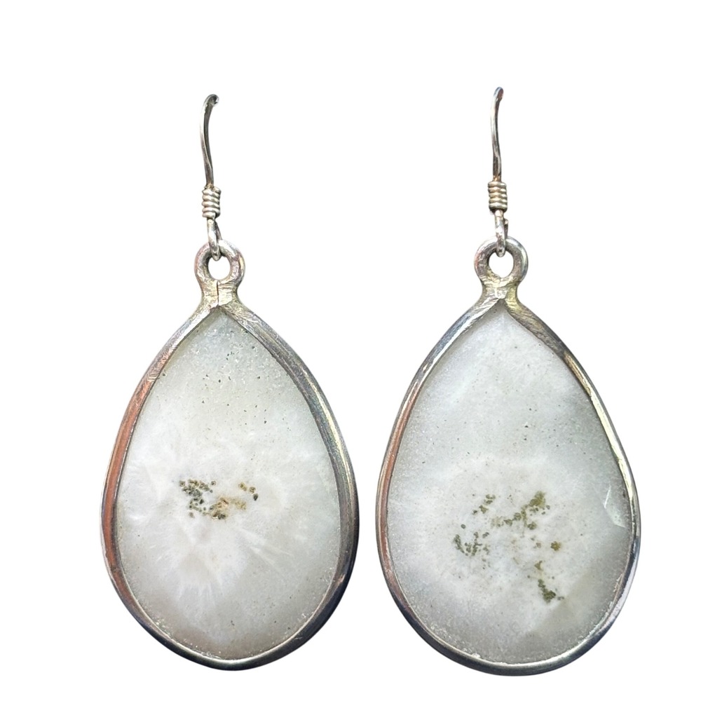 Dendritic Opal Teardrop Sterling Dangle Earrings Fishhook Boho Crystalline